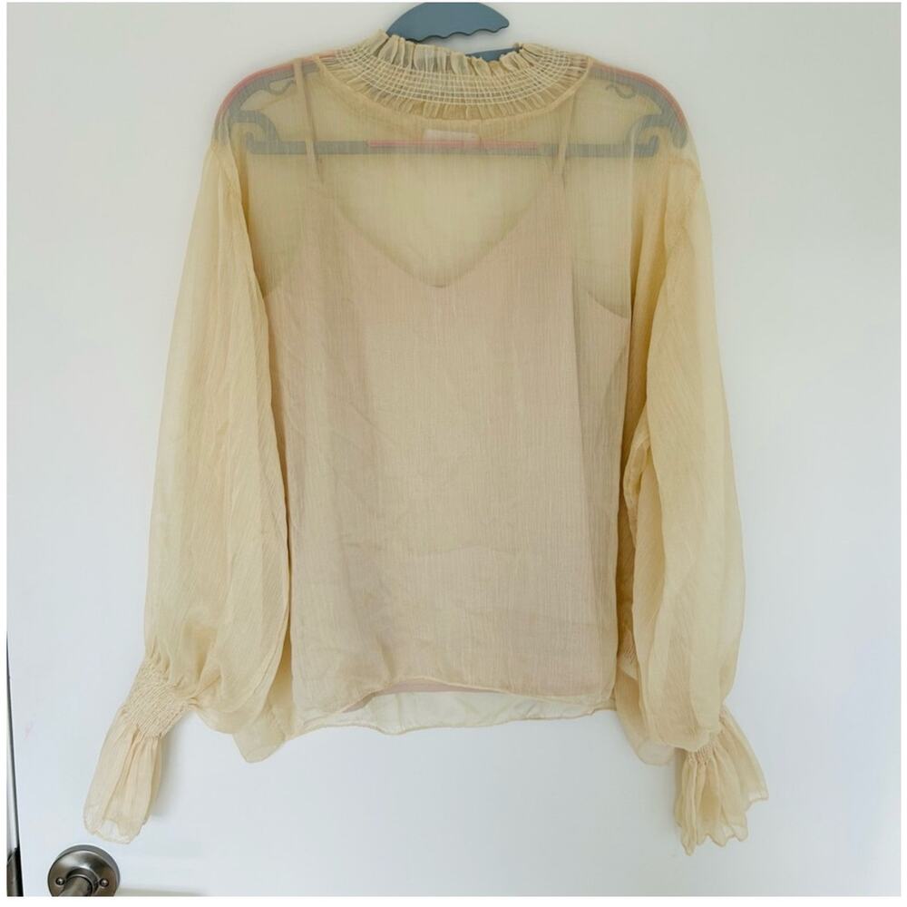 Oak+fort see thru blouse + camisole, elasticated cuff, size S